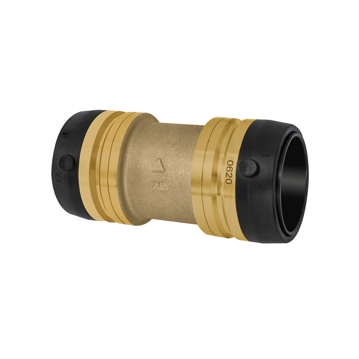 Straight connector, brass, "sharkbite", for outer pipe ø 22 mm