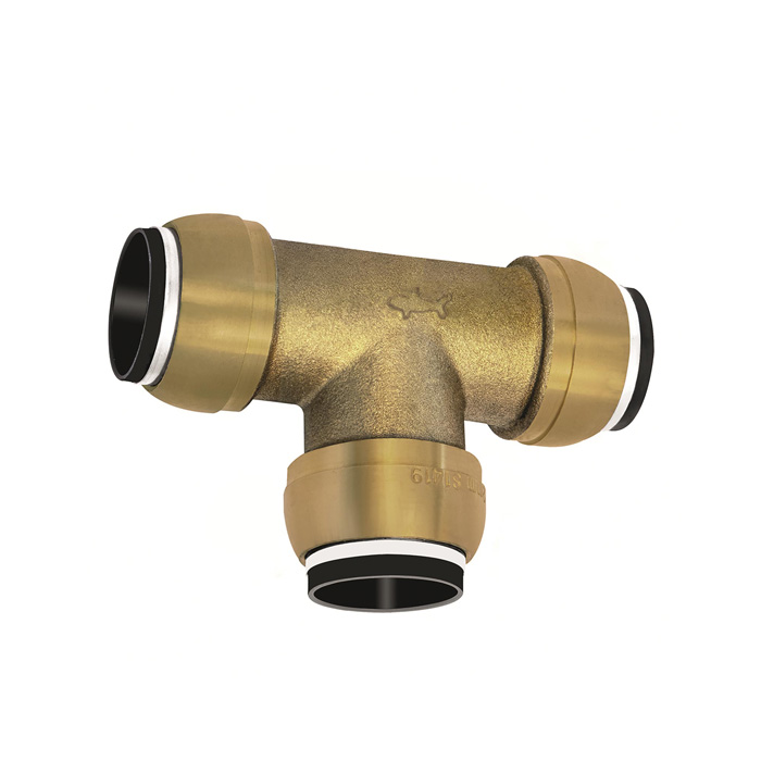 T-connector, brass, "sharkbite", for outer pipe ø 15 mm