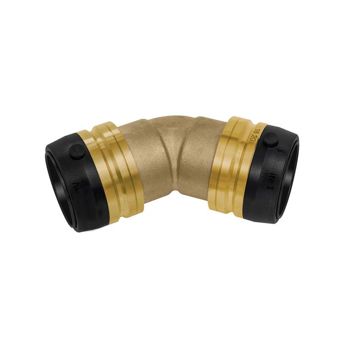 [117090] RIEGLER Angle connector 45°, brass, "sharkbite", for pipe outer ø 15 mm