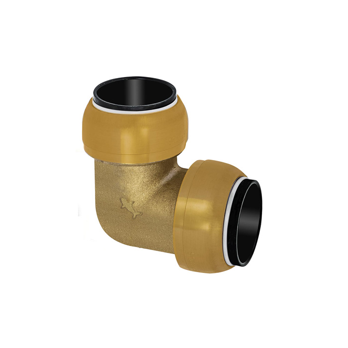 Angle connector 90°, brass, "sharkbite", for outer pipe ø 22 mm