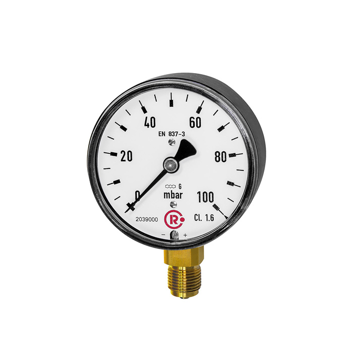 RIEGLER Kapselfedermanometer, G 1/4 radial unten, 0 - 250 mbar, Ø 63