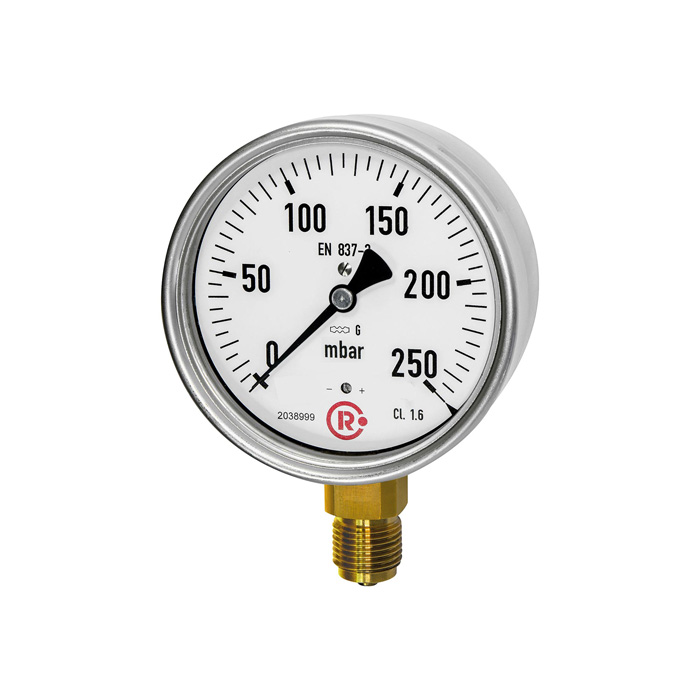 RIEGLER Kapselfedermanometer, G 1/2 radial unten, -160 / 0 mbar, Ø 100