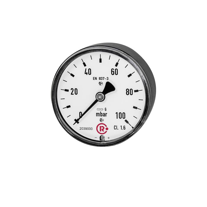 [199302] RIEGLER Kapselfedermanometer, G 1/4 hinten zentrisch, 0 - 60 mbar, Ø 63