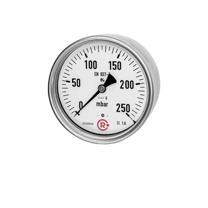 [199308] RIEGLER Kapselfedermanometer, G 1/2 hinten zentrisch, 0 - 40 mbar, Ø 100