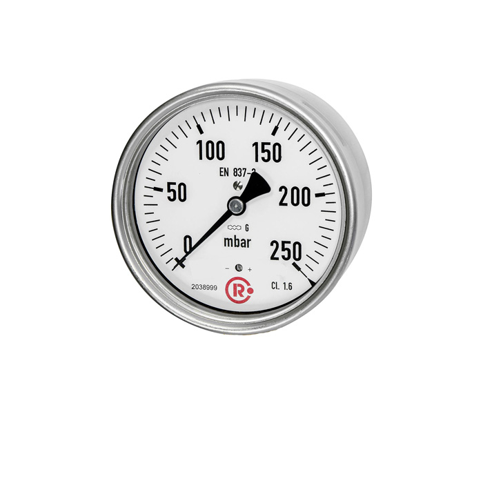 RIEGLER Kapselfedermanometer, G 1/2 hinten zentrisch, 0 - 60 mbar, Ø 100