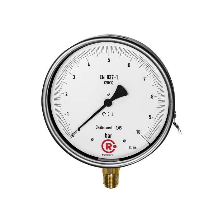 [199316] RIEGLER Precision pressure gauge, G 1/2 radial bottom, -1 / +1.5 bar, Ø 160