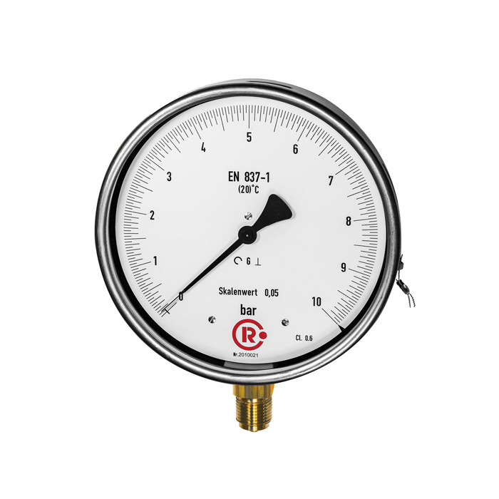 RIEGLER Feinmessmanometer, G 1/2 radial unten, 0 - 160,0 bar, Ø 160
