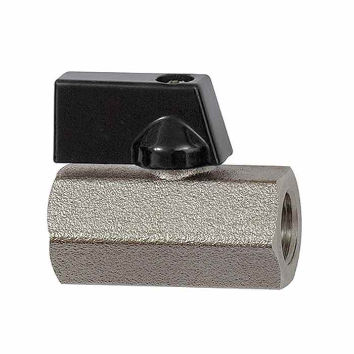 [132412] RIEGLER Mini ball valve "valve line", MS nickel-plated, rotary handle, G 1/2 female thread