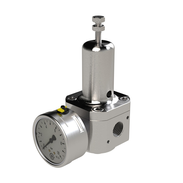 RIEGLER Edelstahl-Druckregler, 1.4404, nicht rückst., G 1/4, 0,5 - 8 bar