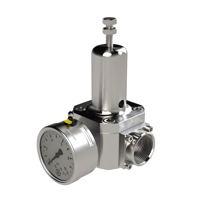 [136431] RIEGLER Stainless steel pressure regulator, 1.4404, non-return, G 1, 1.0 - 17 bar