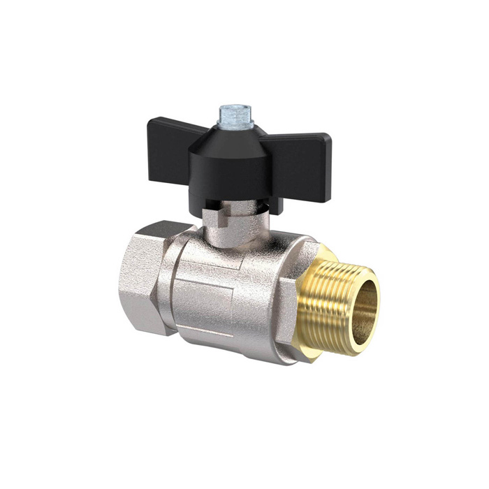 Ball valve standard version, wing handle black, IG/AG, MS ver., G 3/8