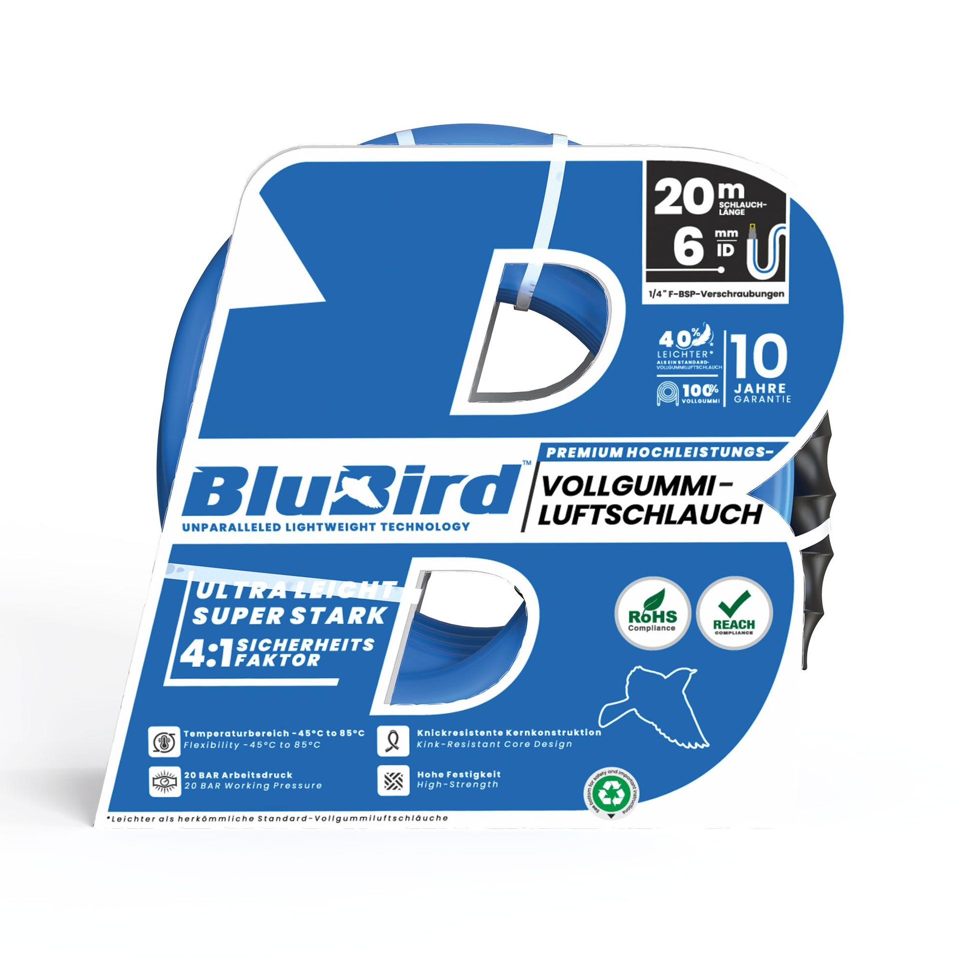 RIEGLER workshop hose set "BluBird", quick-release coupling, Ø12x6, 20 m