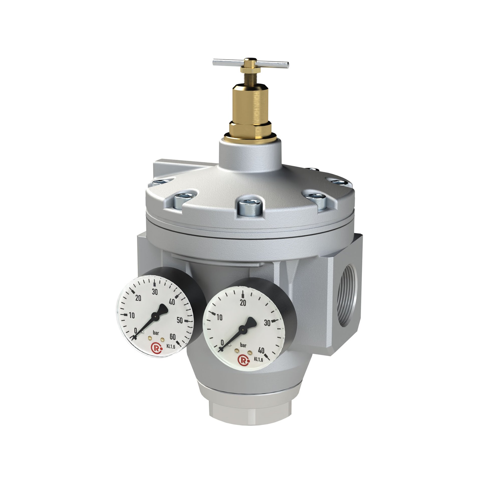RIEGLER large pressure regulator with 2 pressure gauges, G 1 1/2, control range 0.5 - 25 bar