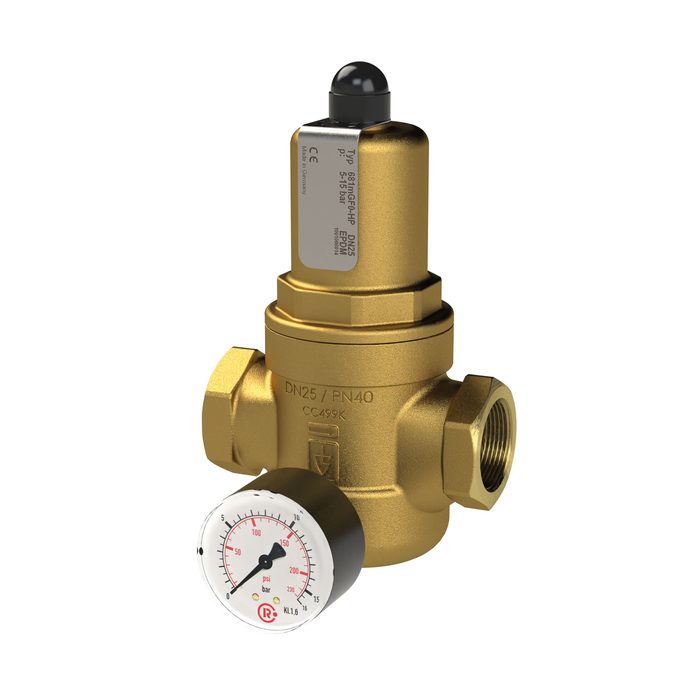 [146321] RIEGLER pressure regulator for drinking water, gunmetal, w. Mano, G 1 female thread, 5 - 15 bar