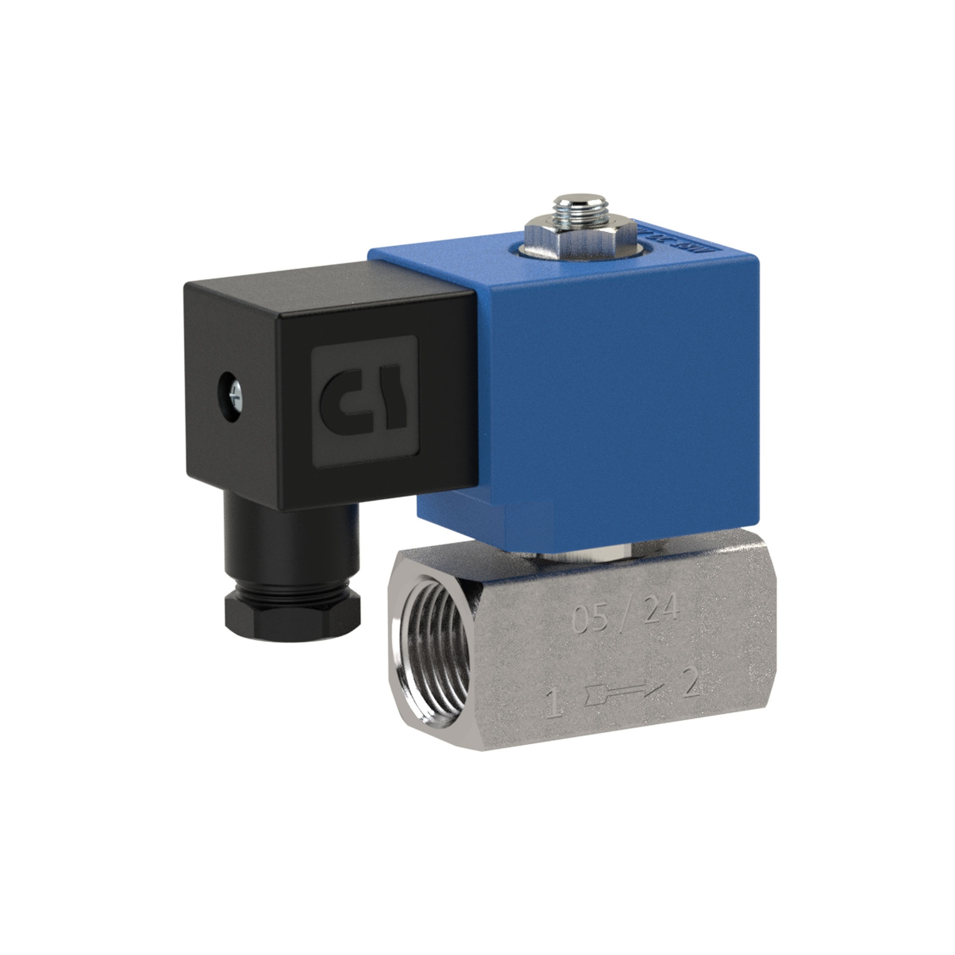 RIEGLER 2/2-Wege-MV., ES, NO, direktg., 24 V DC, G 1/8, PN 0-5 bar, FKM