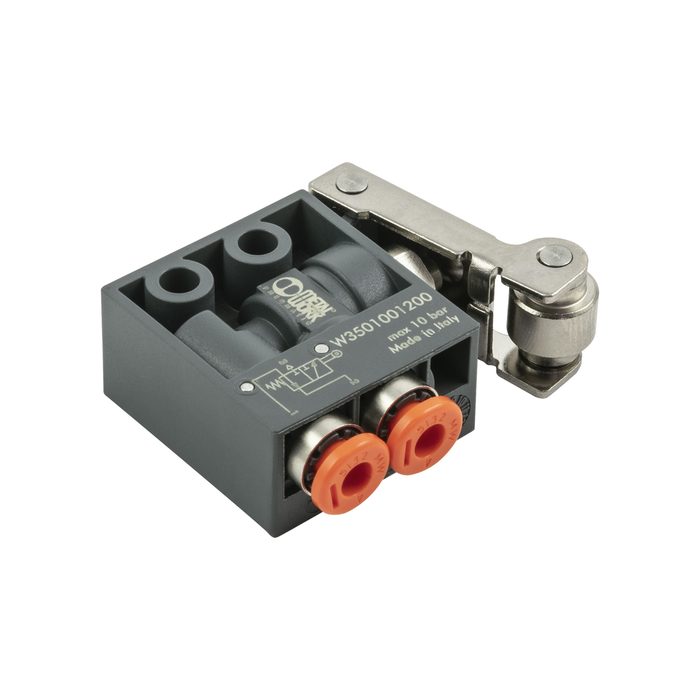 [154077] RIEGLER 3/2-Wege-Miniaturventil mechan., Rollenhebel, NO, 4 mm seitlich