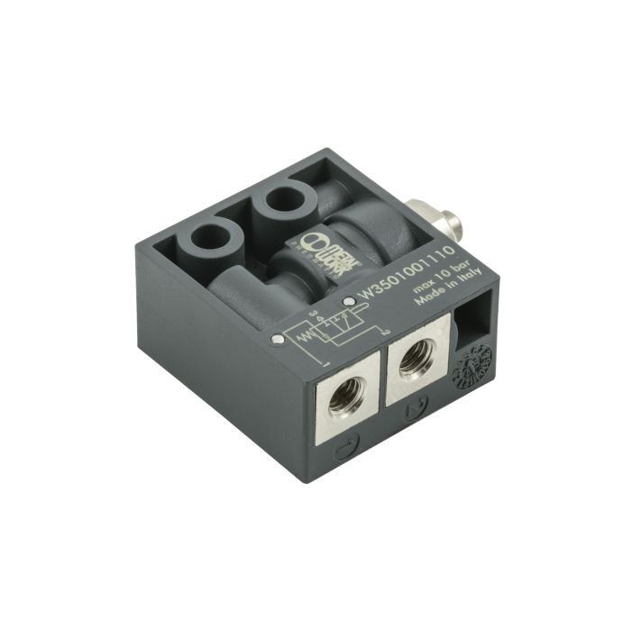[153972] RIEGLER 3/2-way miniature valve, mechanical, spool type, normally open (NO), M5 side connection